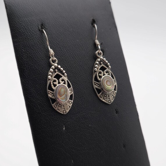 Sterling Silver Abalone Shell Rustic Dangle Earri… - image 2