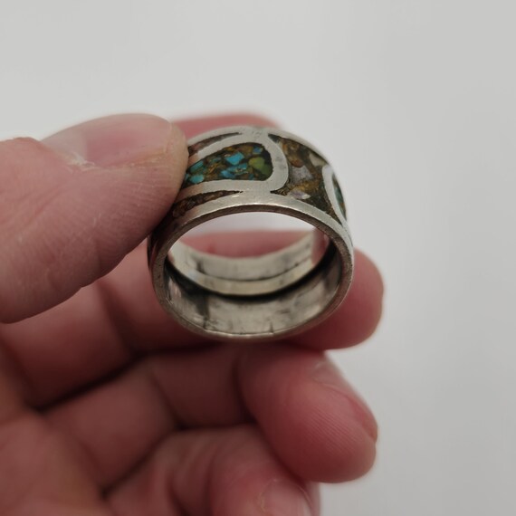 Size 9.5 Sterling Silver Worn Native Turquoise Co… - image 6