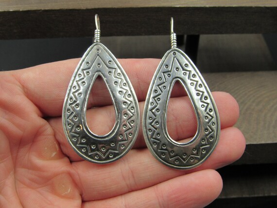 Sterling Silver Cool Large Pattern Dangle Earring… - image 1