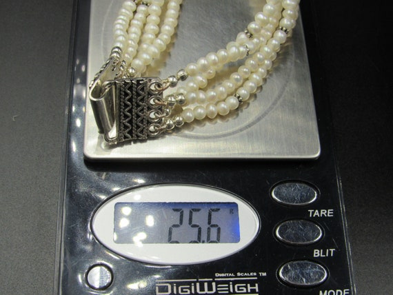 8" Sterling Silver Fancy Four String Real Pearls … - image 8