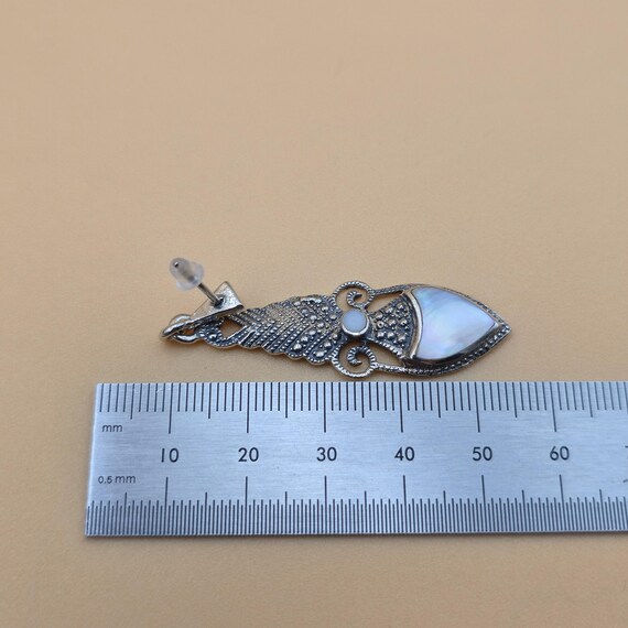 Sterling Silver Worn Shell Long Rustic Dangle Ear… - image 4
