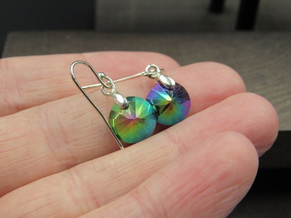 Sterling Silver Round Colorful Crystal Earrings V… - image 3