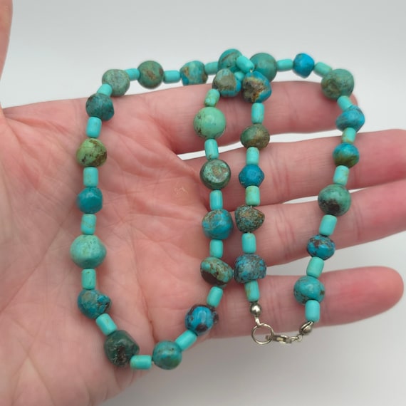 18 Inch 925 Sterling Silver Turquoise and Other Stones Necklace