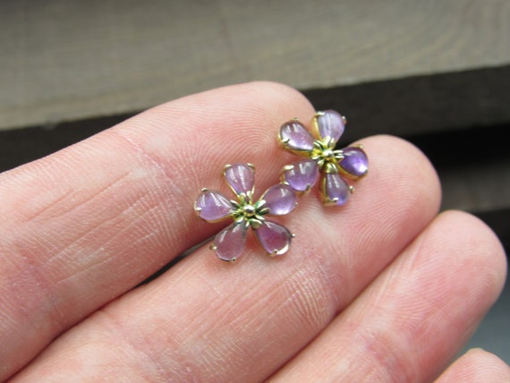 Sterling Silver Floral Amethyst Gold Plated Stud … - image 2