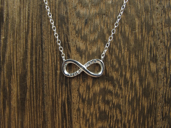 18" Sterling Silver Crystal Tiny Infinity Necklac… - image 1