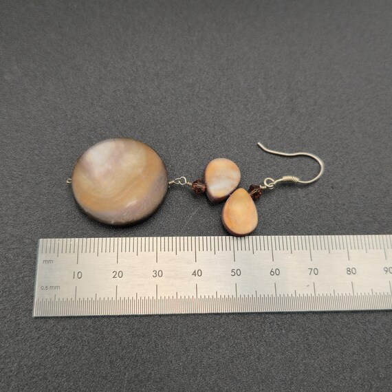 Sterling Silver Brown Shell Handmade Dangle Earri… - image 4