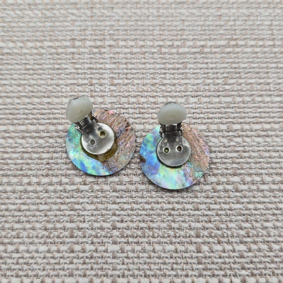Silvertone Abalone Shell Circle Clip On Earrings … - image 4