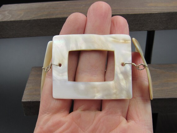 7" Sterling Silver Large Square Shell Bracelet Br… - image 1