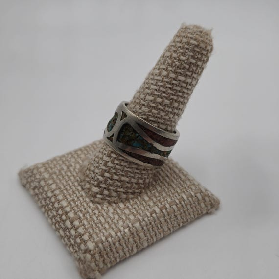 Size 9.5 Sterling Silver Worn Native Turquoise Co… - image 3