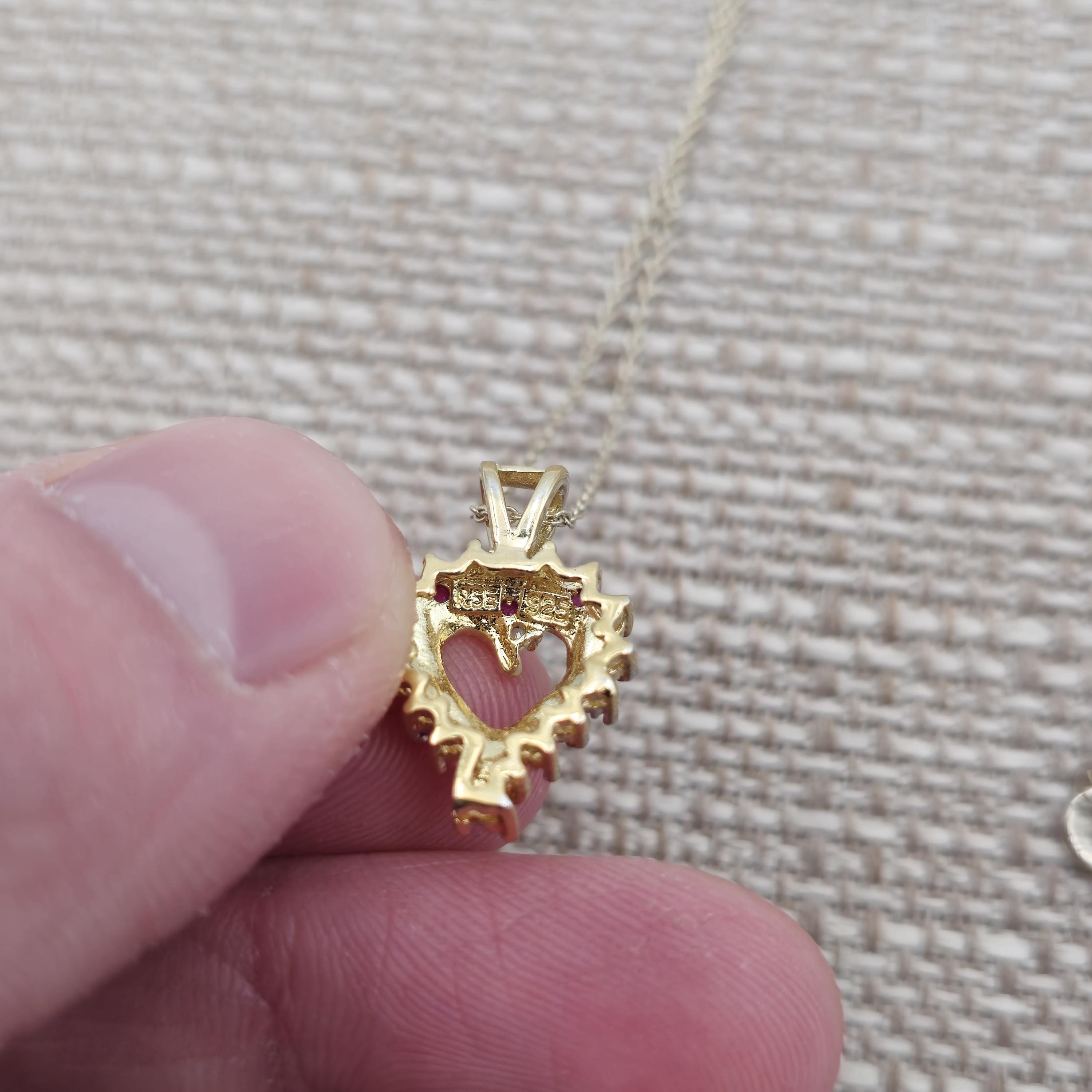 19 Inch Gold Over Sterling Silver Ruby Gems Heart Necklace A2452 - Etsy