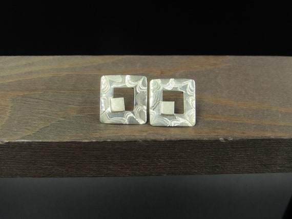 Sterling Silver Double Square Unique Pattern Stud… - image 1