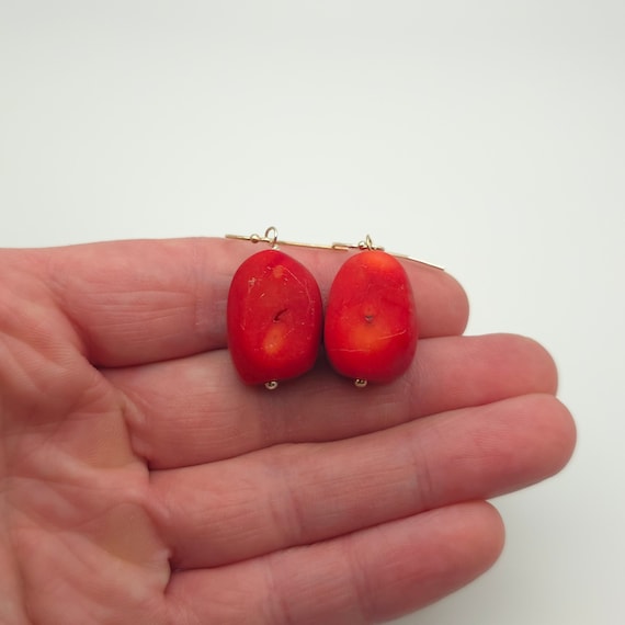 925 Sterling Silver Large Chunky Red Shell Dangle… - image 1