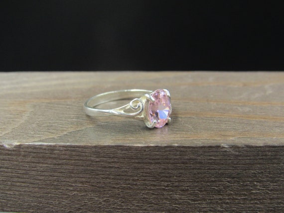 Size 6.5 Sterling Silver Bright Pink CZ With Swir… - image 2