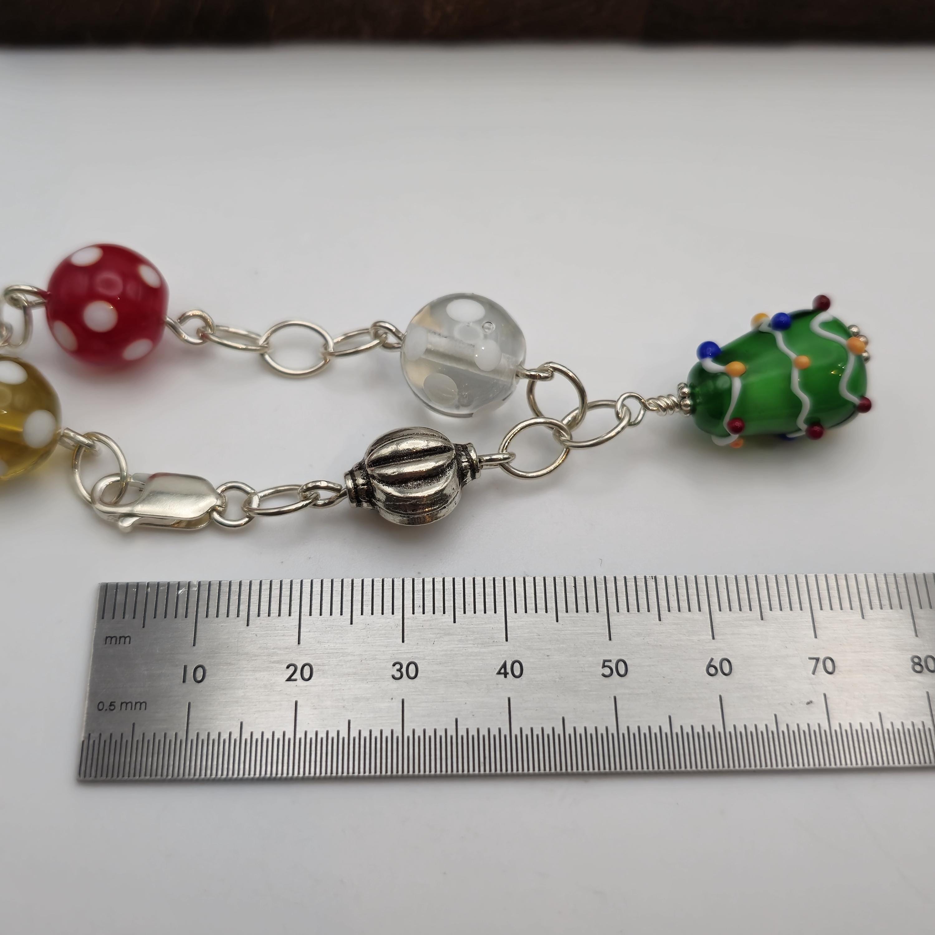 8 Inch Sterling Silver Handmade Glass Charms Holiday Bracelet B197
