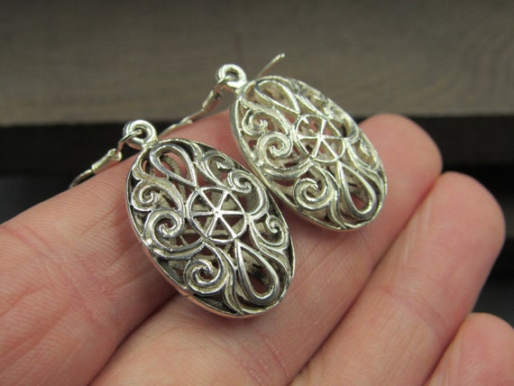 Sterling Silver Large Rustic Wheel Pattern Earrin… - image 2