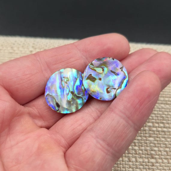 Silvertone Abalone Shell Circle Clip On Earrings … - image 2