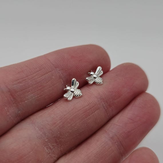 Sterling Silver Tiny Bee Animal Stud Earrings A37… - image 2