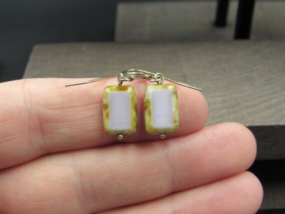 Sterling Silver Small Weird Rectangle Stone Earri… - image 1