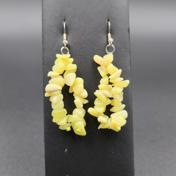 Silver Plated Light Green Shell Handmade Dangle E… - image 1