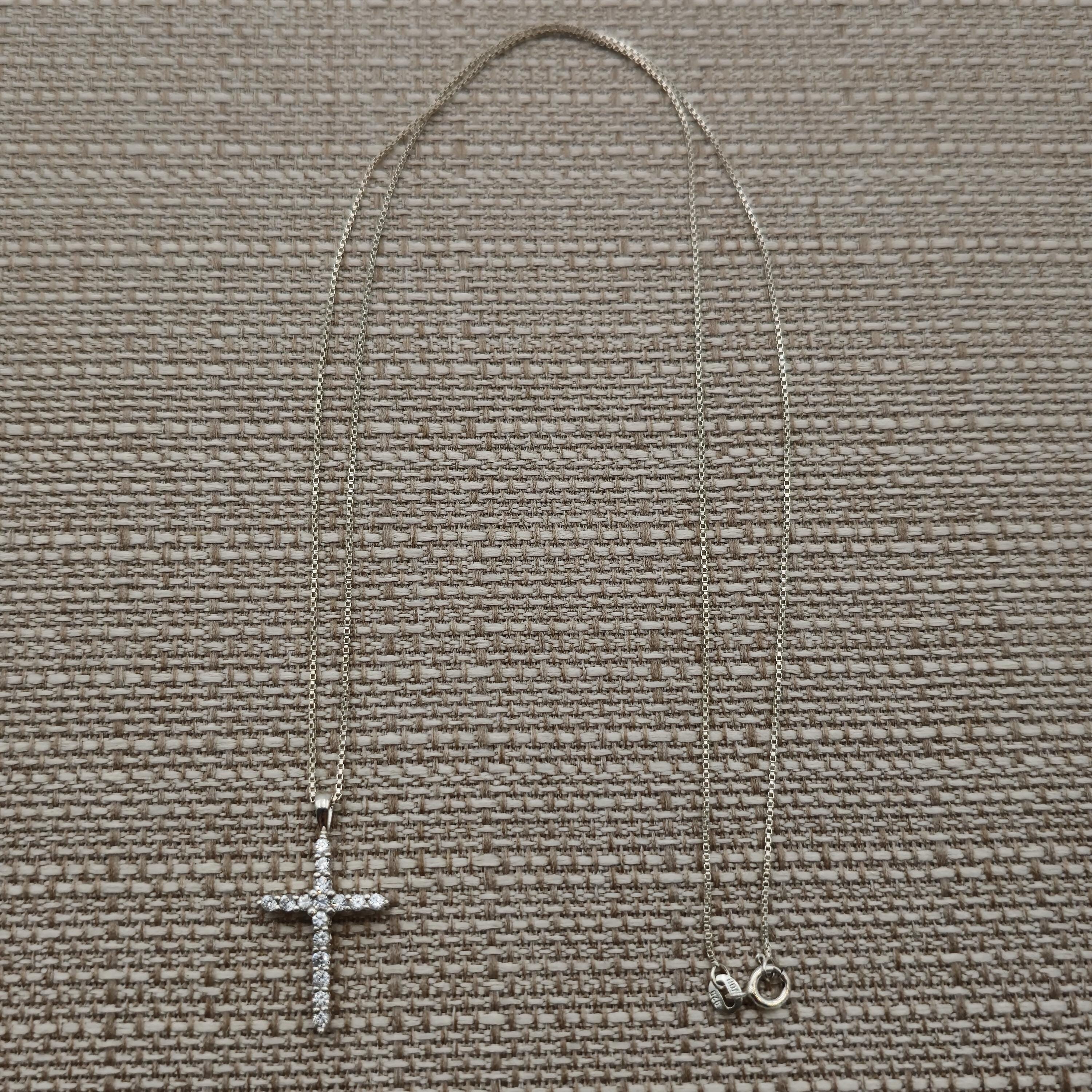 【Inside23】2-3 Cross Necklece with23 23 Inch Sterling Silver Clear Cubic Zirconia Cross Necklace A1797