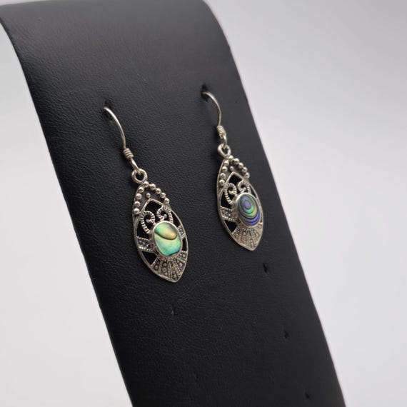 Sterling Silver Cute Abalone Shell Dangle Earring… - image 2