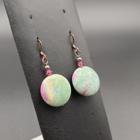 Copper Ruby In Fuchsite Stone Dangle Earrings A60… - image 2