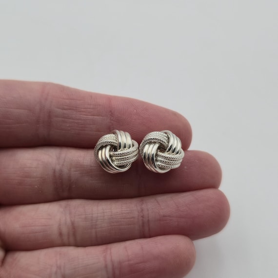 Sterling Silver Solid Textured Knot Stud Earrings… - image 1