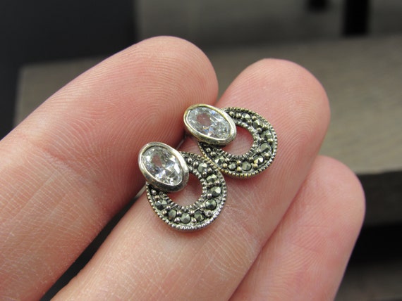 Sterling Silver Tarnished Small CZ And Marcasite … - image 2