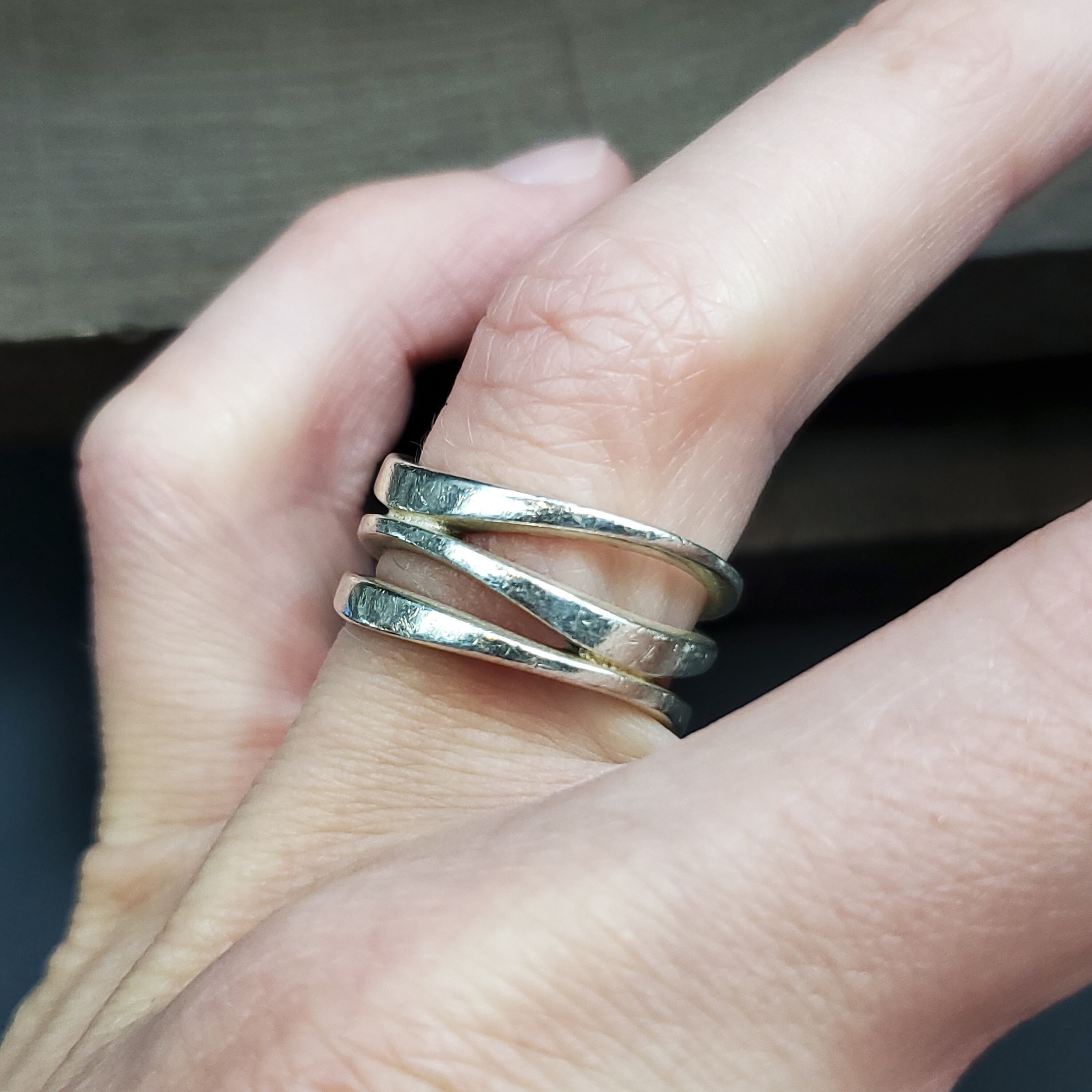 Size 8 Sterling Silver Triple Connected Wavy Ring - Etsy