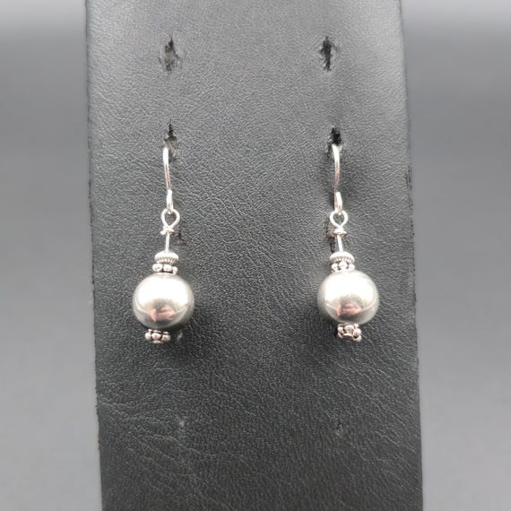 Sterling Silver Bright Sphere Simple Dangle Earri… - image 1