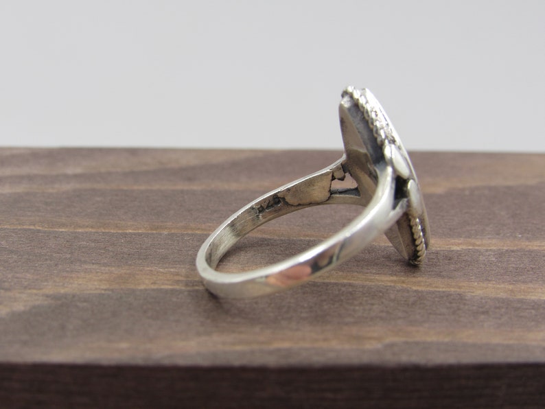 Size 6.25 Sterling Silver Blue Inlay Band Ring Vintage Luxury Beautiful Stunning Statement Gift Classic Cute Special Cool