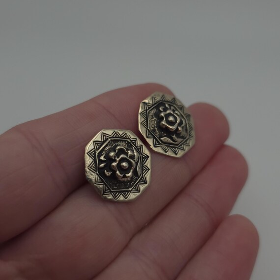 Sterling Silver Nature Flower Solid Stud Earrings… - image 2