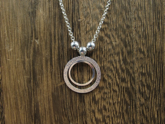 24" Sterling Silver Long Textured Circle Pendant … - image 1