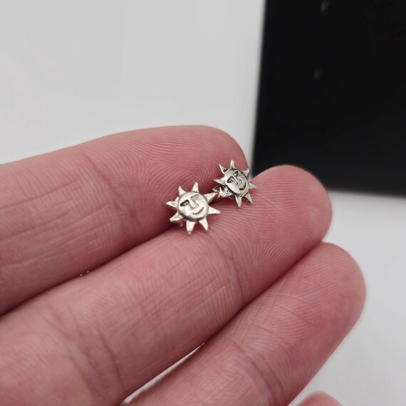 Sterling Silver Tiny Small Smiling Sun Stud Earri… - image 2