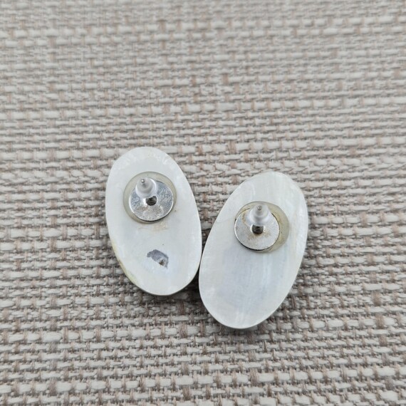 Silver Plated Oval Unique Blue Shell Earrings A62… - image 3