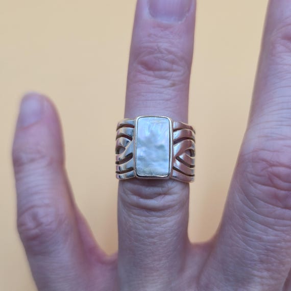 Size 5.75 Sterling Silver Rectangle Shell Petite … - image 3