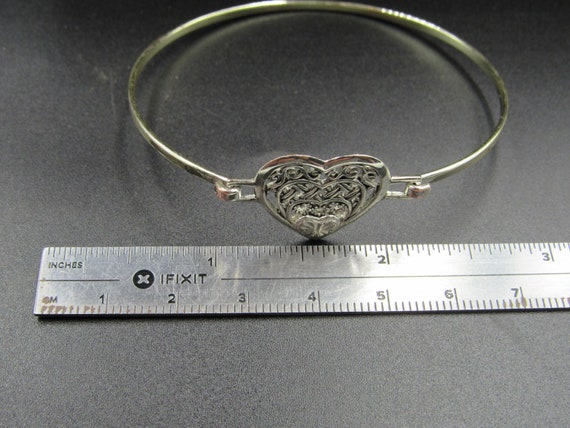 7" Silver Tone Rustic Heart Love Bracelet Vintage… - image 5