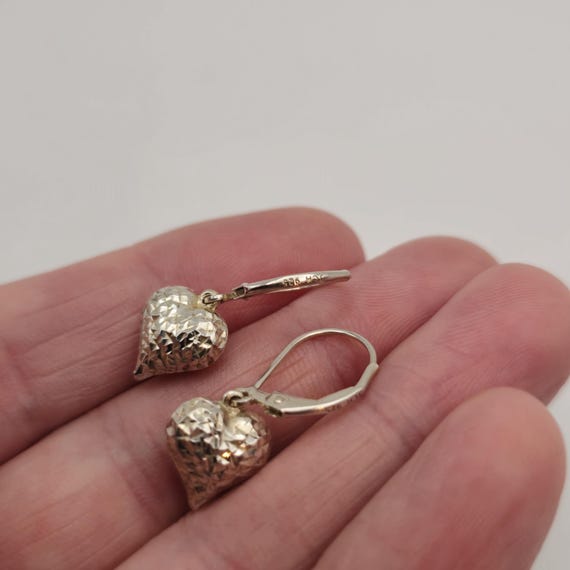 Sterling Silver Textured Pattern Heart Earrings A… - image 3