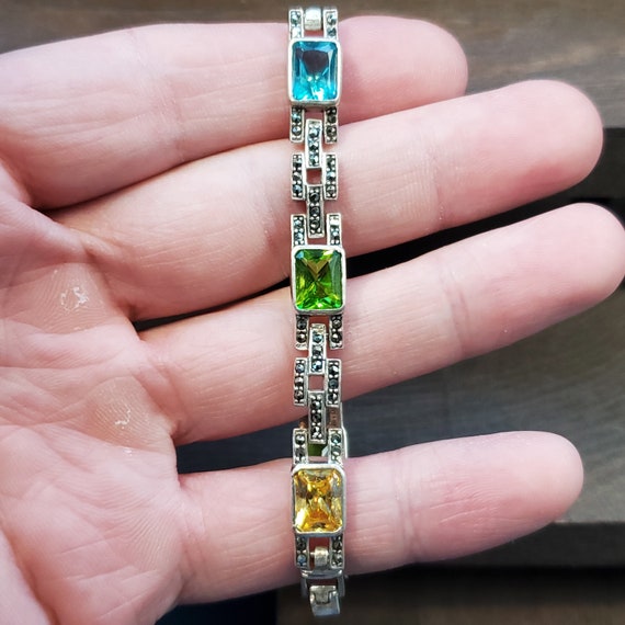 7 Inch Sterling Silver Colorful CZ And Marcasite S