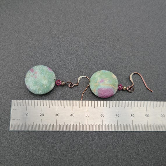 Copper Ruby In Fuchsite Stone Dangle Earrings A60… - image 4
