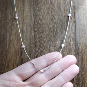 16 Inch Liquid Sterling Silver Cute Pink Cat&#39;s Eye Stones Necklace