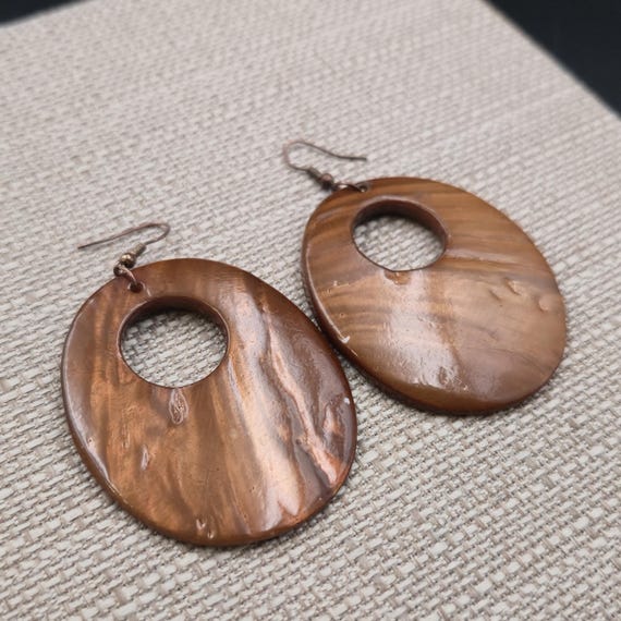 Copper Large Heavy Thick Shell Dangle Earrings B9… - image 2