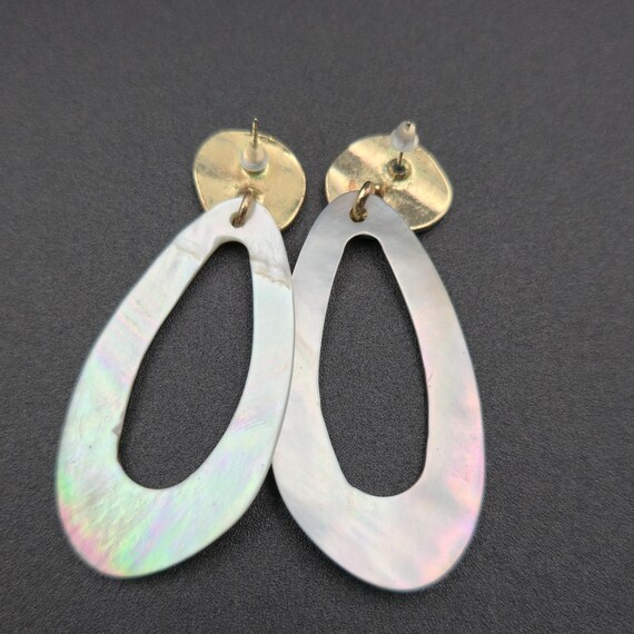 Gold Plated Large Oval Shell Dangle Earrings B926 - image 4