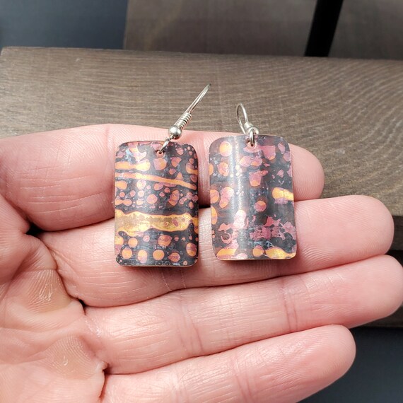 Sterling Silver & Copper Unique Pattern Dangle Ea… - image 1