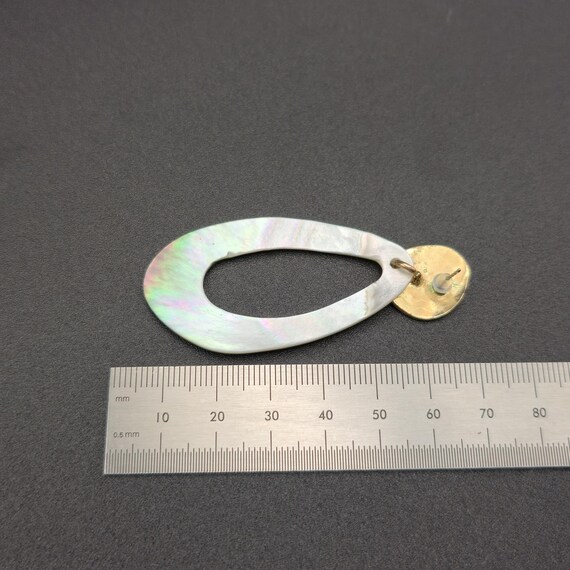 Gold Plated Large Oval Shell Dangle Earrings B926 - image 5