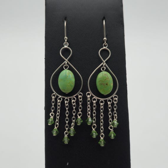 Sterling Silver Handmade Turquoise Stone With Crystals Earrings A4018