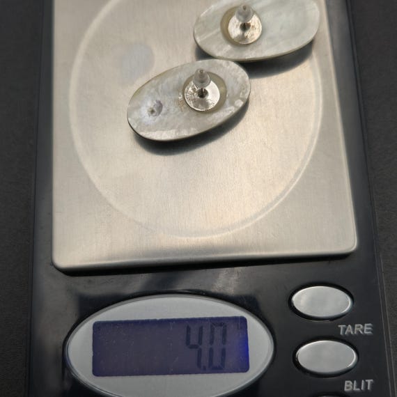 Silver Plated Oval Unique Blue Shell Earrings A62… - image 5