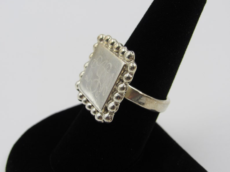 Vintage Size 8 Sterling Silver Rustic Initials Square Band Ring Cute Elegant Statement Everyday Gift Idea Stunning Minimalist Beautiful Cool