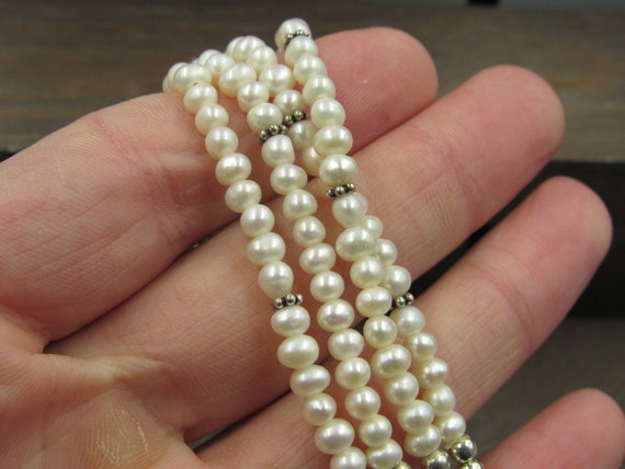 8" Sterling Silver Fancy Four String Real Pearls … - image 3