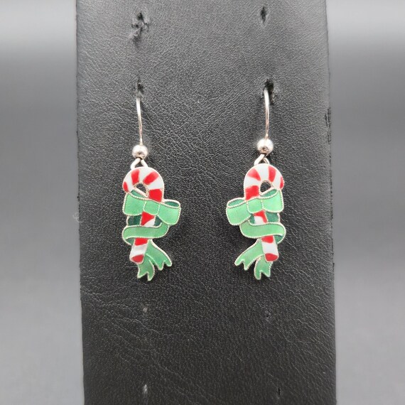 Sterling Silver Holiday Candy Cane Dangle Earring… - image 1